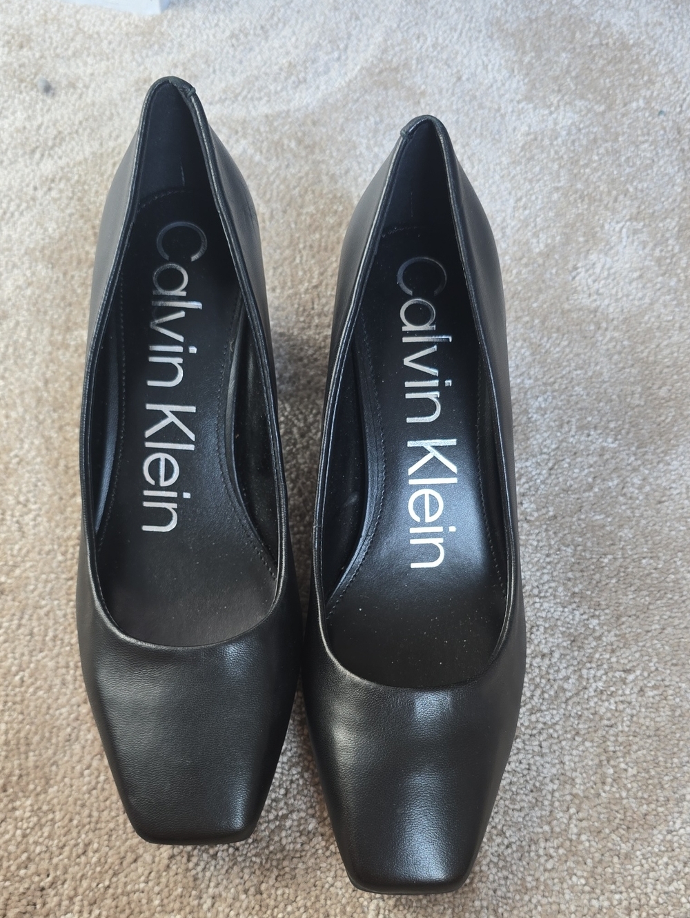 Gently Used Calvin Klein Black Leather Square Toe Block Heel Pumps Size 7